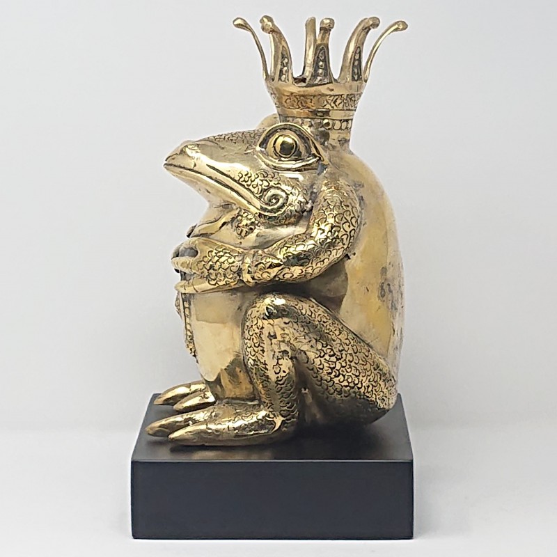 BRONZ KING FROG COLORED GOLD ON STAND - DECOR OBJECTS